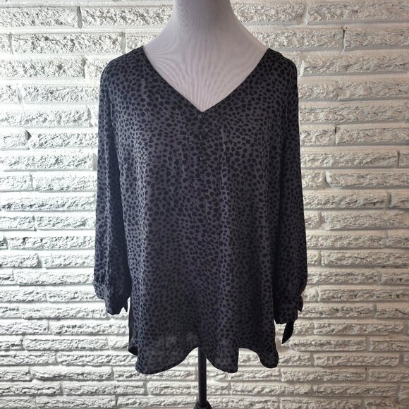 Fortune Ivy Womens Top XXL Plus Tied 3/4 Sleeve Polyester Gray ANI3E - Picture 1 of 9